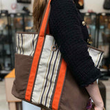 Tommy Hilfiger Canvas Brown Stripe Tote