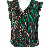DKNY Women's Black Green Size L 1/2 Button Abstract Sleeveless