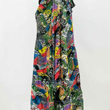 Emily Lovelock Women's Green Size XL Button Down Asian-Inspired Pattern Dress
