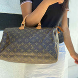 LOUIS VUITTON 1987 Speedy 35 Coated Canvas Brown Monogram Made in France Satchel