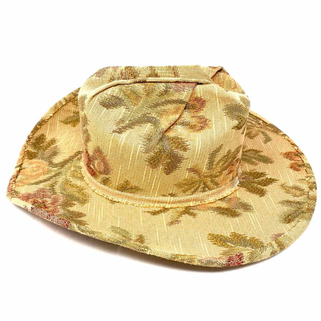 Zandria Handmade Upholstered Beige Cowboy Floral Hat