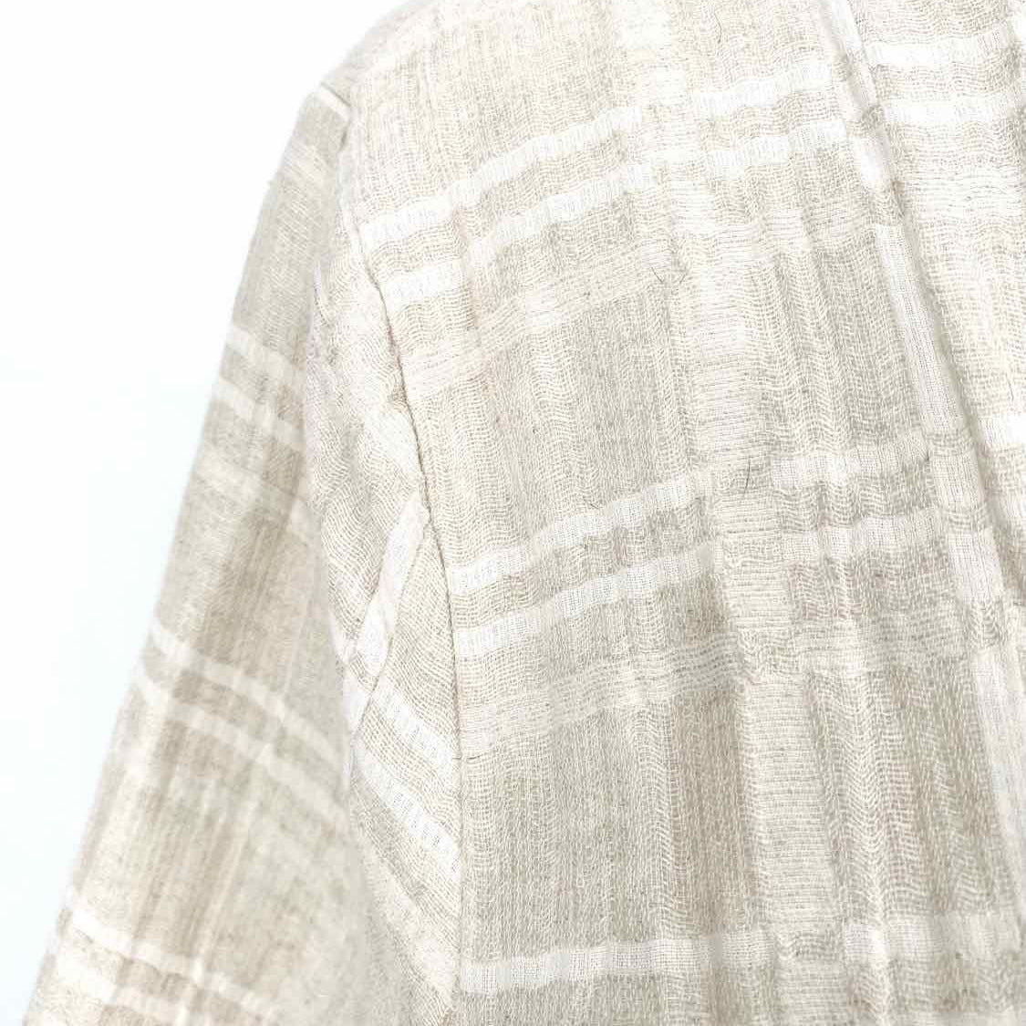 Eileen Fisher Women's Ivory Size L Open Front Cotton Blend Window Pane Cardigan