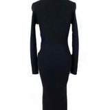 Isabel Marant Zael Women's Black Size 38/6 Long Sleeve Zip Ribbed Dress