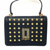 Karl Lagerfeld Black Flap Studded Leather Satchel