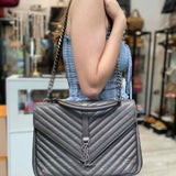 Saint Laurent 2016 College Large Gray Envelope Matelasse Shoulder Bag