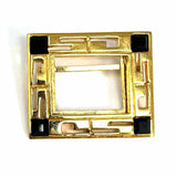 ST. JOHN Black Gold Tone Square Brooch
