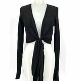 White House Black Market Women's Black Size M Tie Front Ribbed Crop Cardigan