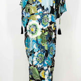 johnny was Jenn Women's Black Blue Size S/m Kaftan Floral Dress