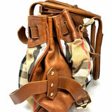 Burberry Canvas Beige Brown Pleated Nova Check Pebbled Leather Tote