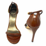 Stuart Weitzman Women's Brown Size 9 Stiletto Leather Braided Sandals