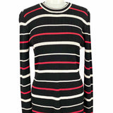 ST.JOHN for Nordstrom Women's Black Red Size M Crew Neck Ribbed Stripe Sweater