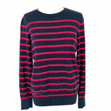 Lauren by RL Women's Navy Red Size M Crew Neck Cotton Blend Stripe Sweater