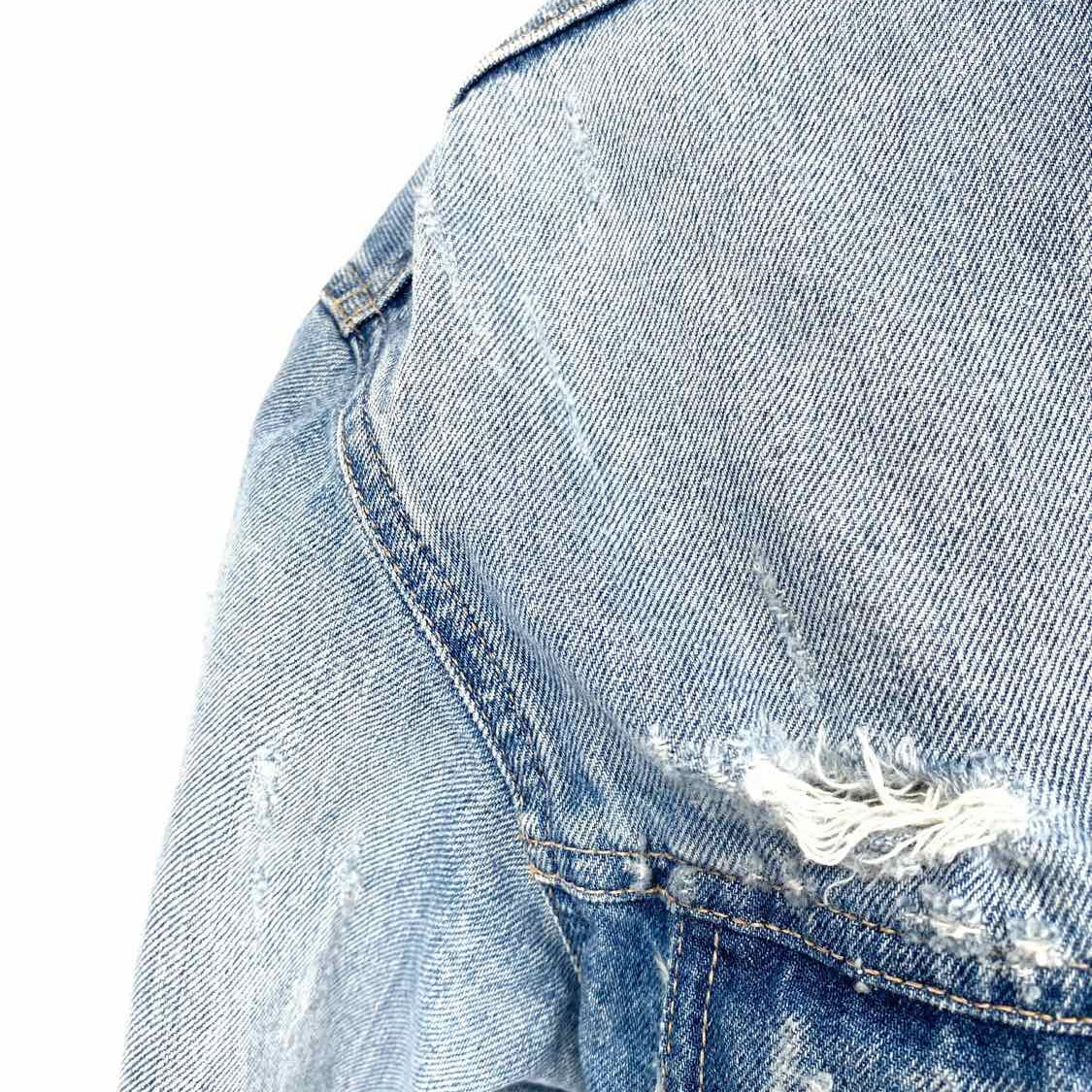 Moussy Women's Blue Size S Trucker Denim Distressed Jacket