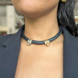 Alexander McQueen Leather Black Gold Tone Choker Skulls Necklace