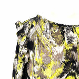 BCBG MAXAZRIA Women's Yellow Gray Size M Ruffled Silk Abstract Long Sleeve