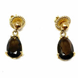 Estate 14k Gold Brown Teardrop Smokey Quartz Earrings