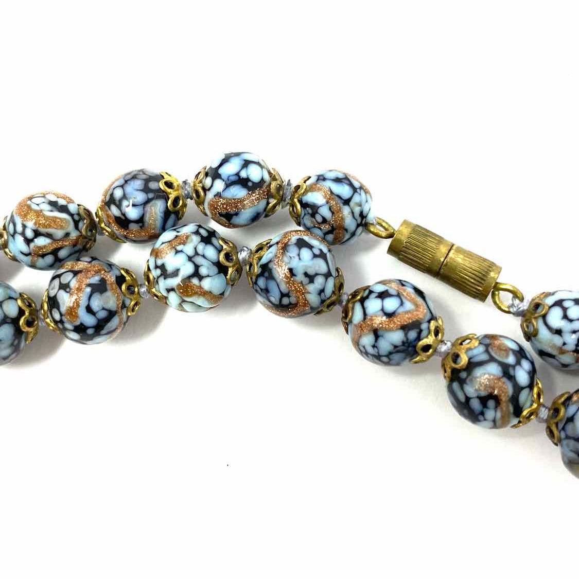 Vintage 1920-50's Murano Venetian Glass Blue 45" Speckled Made in Italy Necklace