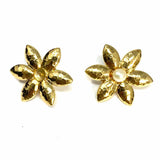 Estate Yellow Gold Flower Hammered Pearl Earrings