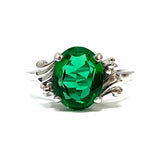 Estate 6 10K White Gold Green Oval Filigree Glass Ring