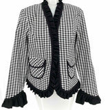 Joseph Ribkoff Women's Black White Size 8 Open Front Gingham Jacket