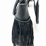 Vintage Addiction Black Beaded Fringe Pebbled Leather Tote