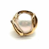Estate size 4 14K Yellow Gold White Abstract Pearl Ring