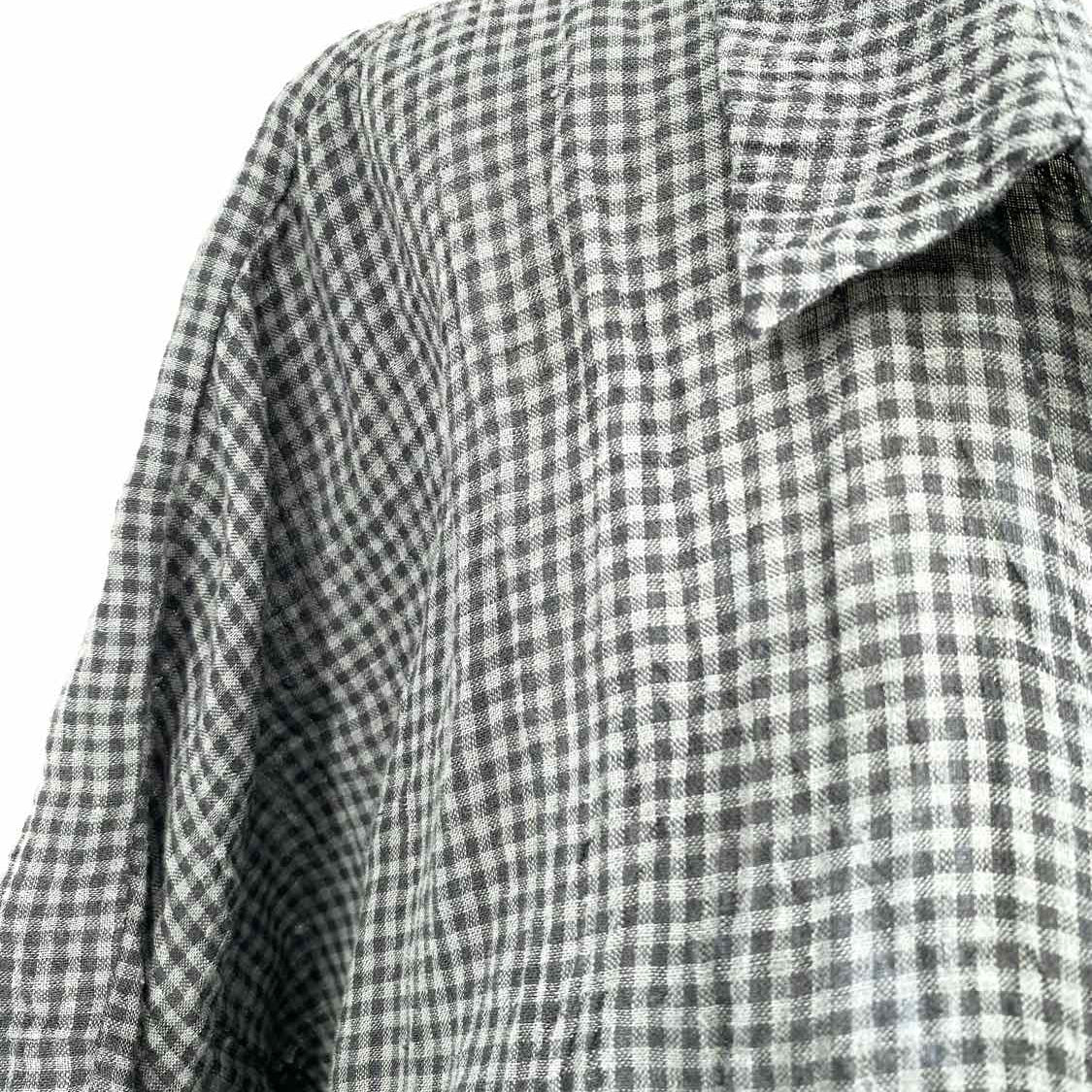 Eileen Fisher Women's Black Size XL Short Sleeve Linen Plaid Dress