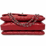 Chanel 2012 Accordion 3 Flap Bag Red Quilted Lamb Leather Shoulder Bag