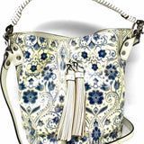 Patricia Nash Otavia White Black Bucket Floral Leather Satchel