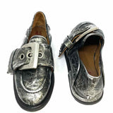 A.S. 98 Thaine Women's Silver Size 37/7 Flat Leather Buckle Loafers