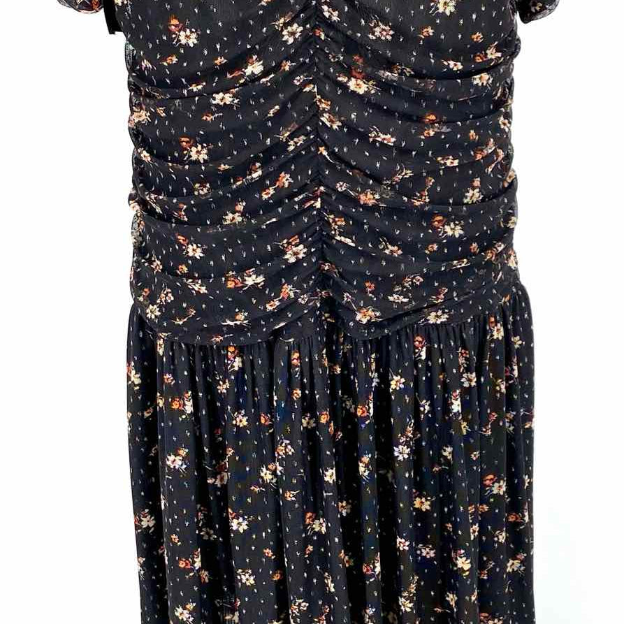 Misa Women's Black Size XL Maxi Ruched Mesh Floral Dress