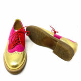 Shoe Embassy Women's Pink Gold Size 37/6.5 Western Leather Color Block Loafers