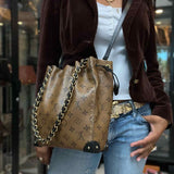 LOUIS VUITTON 2021 Noe Trunk Coated Canvas Light Brown Monogram Bucket Bag