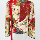 JS Collections Women's Red White Size 6 Asian Motif Jacket