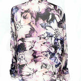 Misa Women's Purple Size S Ruffled Sheer Floral Long Sleeve
