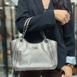 Salvatore Ferragamo Silver Tote Metallic Leather Shoulder Bag