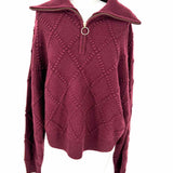 J Crew Women's Burgundy Size L Collared Popcorn Stitch Sweater
