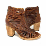 Freebird Women's Brown Size 7 Peeptoe Leather Strappy Bootie