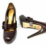 L.A.M.B. Finsbury Women's Brown Size 8.5 Platform Leather Buckle Pumps