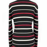 ST.JOHN for Nordstrom Women's Black Red Size M Crew Neck Ribbed Stripe Sweater