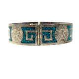 Taxco Mexico JSL .925 Sterling Silver Cuff 6.5" Geometric Turquoise Bracelet
