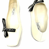 JIMMY CHOO Veda Ballerina Women's Ivory Size 40/9.5 Square toe Leather Bow Flats