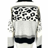 Brodie Women's Black White Size M Mock Neck Cashmere Leopard Print Sweater