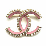 Chanel 2019 Summer CC Enamel Pink Faux Pearl Made in France 1.5" Brooch
