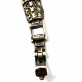 Estate 925 Sterling Silver 7" Dragon Emerald Pearl Marcasite Bracelet