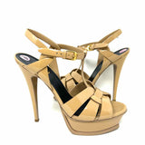 Saint Laurent Tribute Womens Brown Sz 39/9 Platform Patent Leather T-Strap Heels