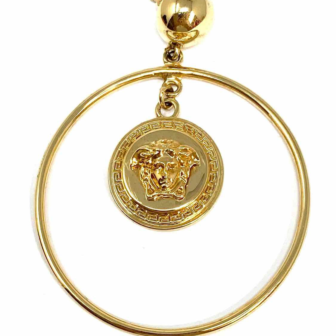 Versace Gold Tone Dangle Hoop Medusa Earrings