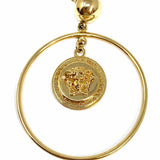 Versace Gold Tone Dangle Hoop Medusa Earrings