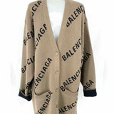 BALENCIAGA Women's Brown Size S Button Down Knit Monogram Cardigan