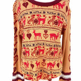 We The Free Women's Orange Size M Waffle Knit Dog & Deer Long Sleeve